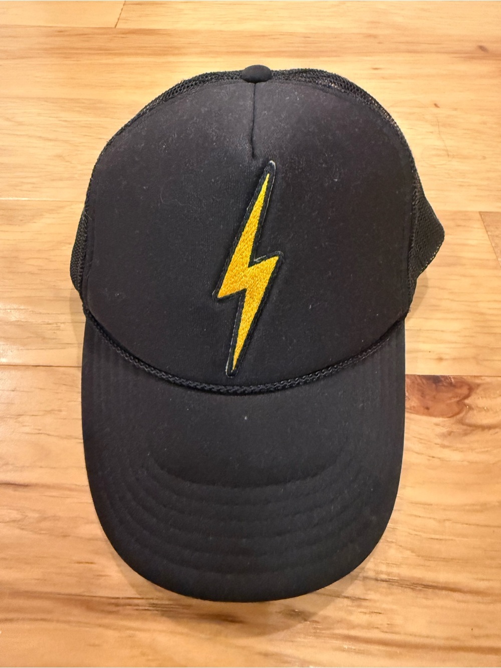 Aviator Nation Black Trucker Cap with Yellow Lightning Bolt Patch